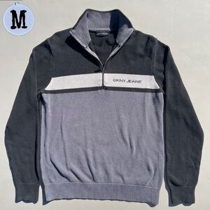 DKNY Jeans Grey Black Half Zip Sweater
